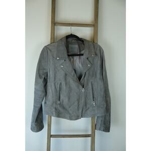 BLANK NYC Suede Moto Leather Jacket Silver Gray Cropped Lined Womens XL
